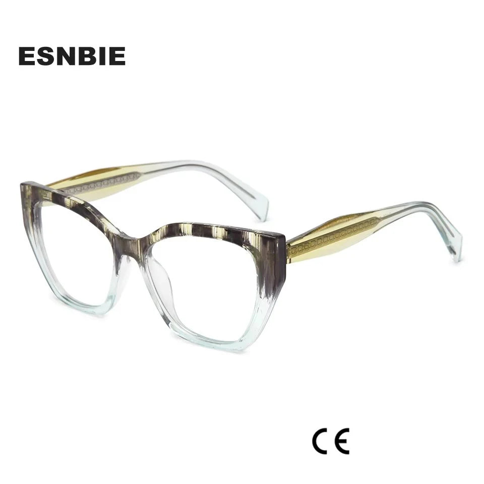 Esnbie Women's Full Rim Square Cat Eye Tr 90 Titanium Eyeglasses 24071 Full Rim Esnbie   