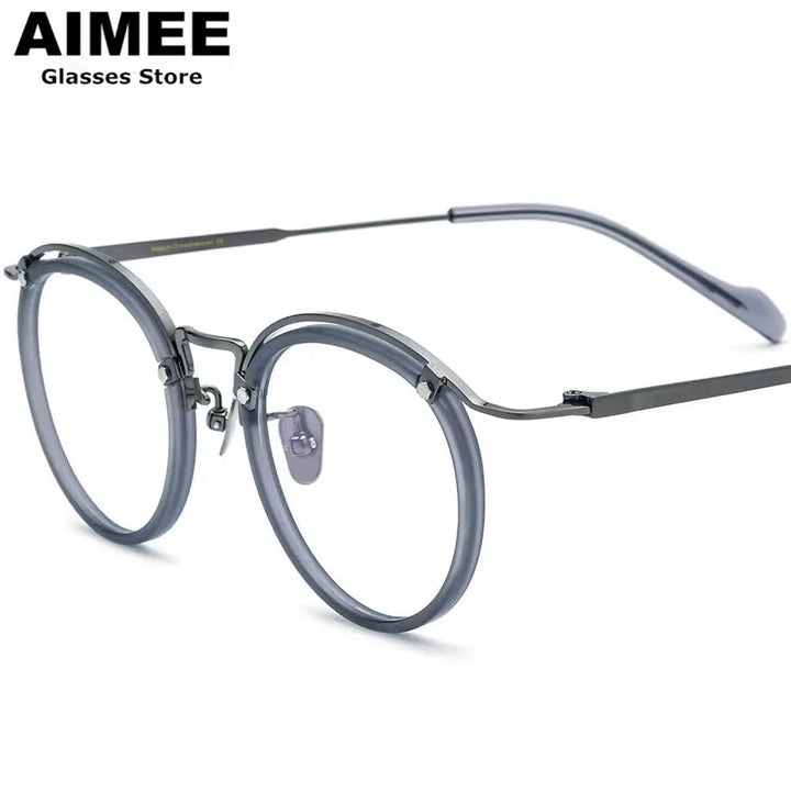Aimee Unisex Full Rim Round Acetate Titanium Eyeglasses 20036