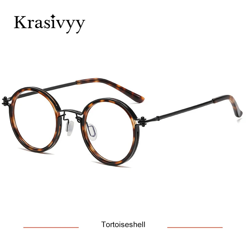 Krasivyy Unisex Full Rim Round Titanium Acetate Eyeglasses 5860 Full Rim Krasivyy Tortoiseshell  