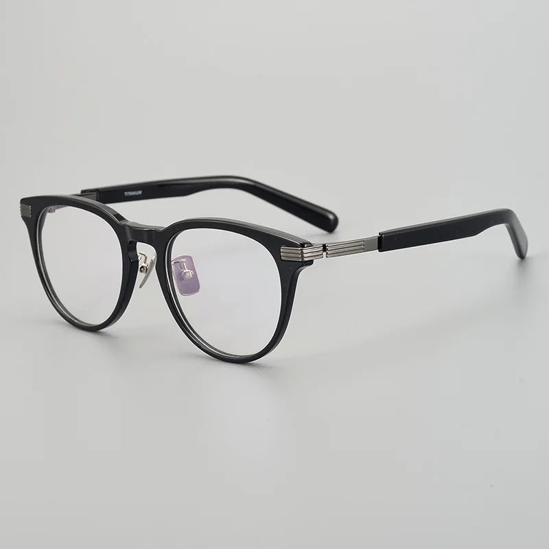 Black Mask Unisex Full Rim Titanium Round Acetate Eyeglasses At11 Full Rim Black Mask Black-Gray  