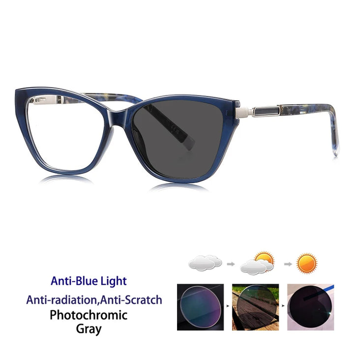 Kocolior Women's Full Rim Cat Eye Acetate Photochromic Reading Glasses 72209