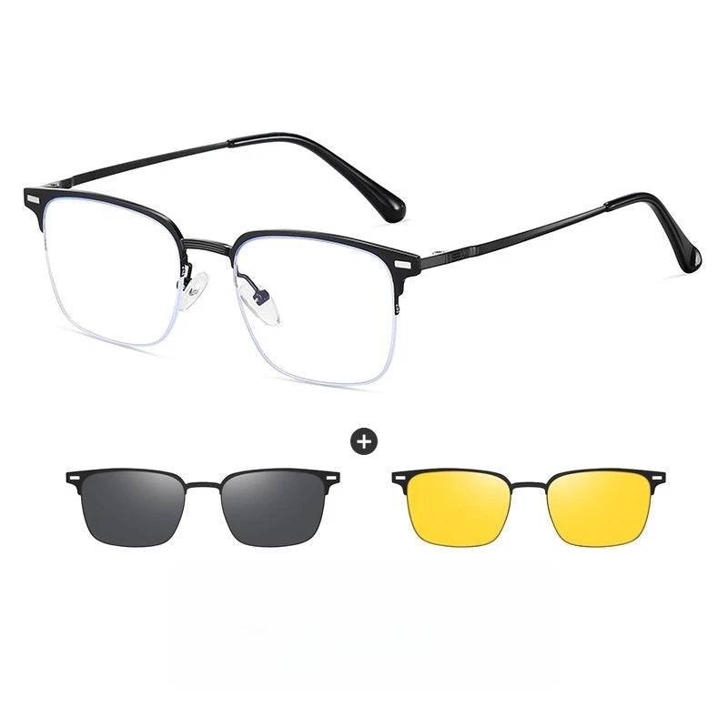 Yimaruili Unisex Full Rim Square Alloy Eyeglasses Clip On Sunglasses 76541