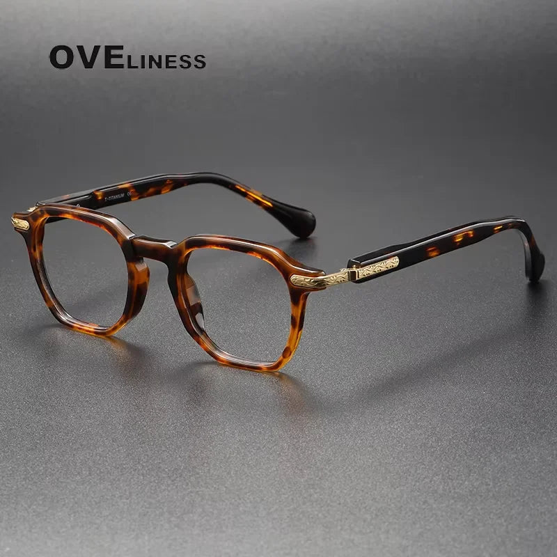 Oveliness Unisex Full Rim Square Acetate Titanium Eyeglasses 80855 Full Rim Oveliness tortoise gold  