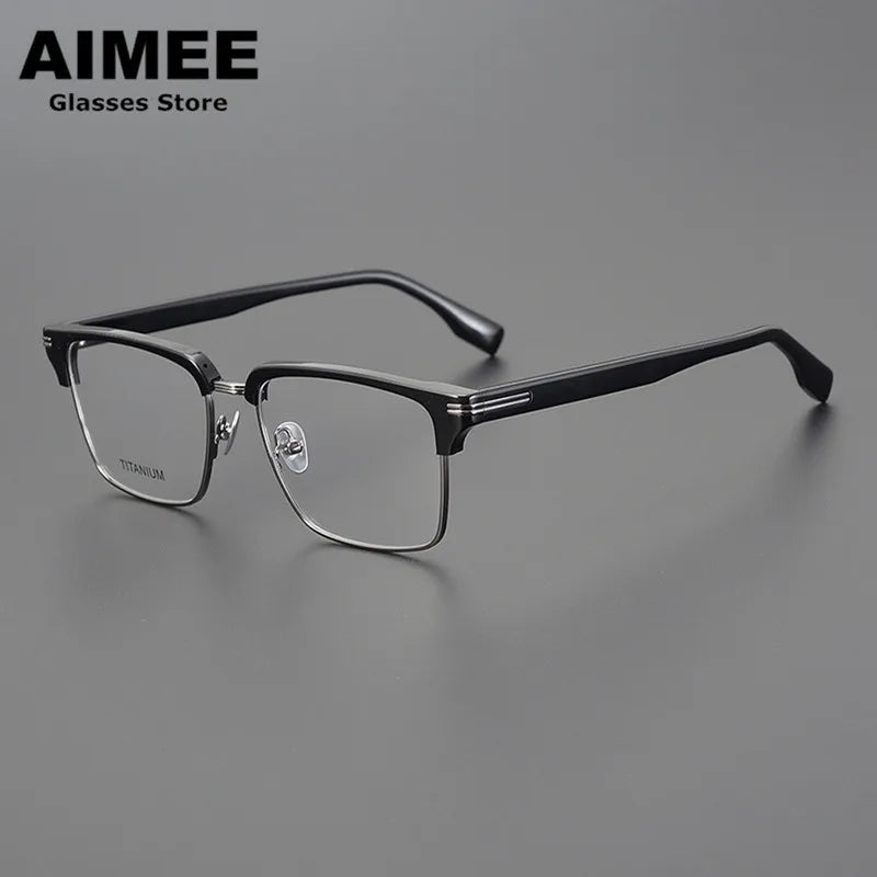 Aimee Unisex Full Rim Polygon Square Titanium Acetate Eyeglasses 6518 Full Rim Aimee Black-Gun