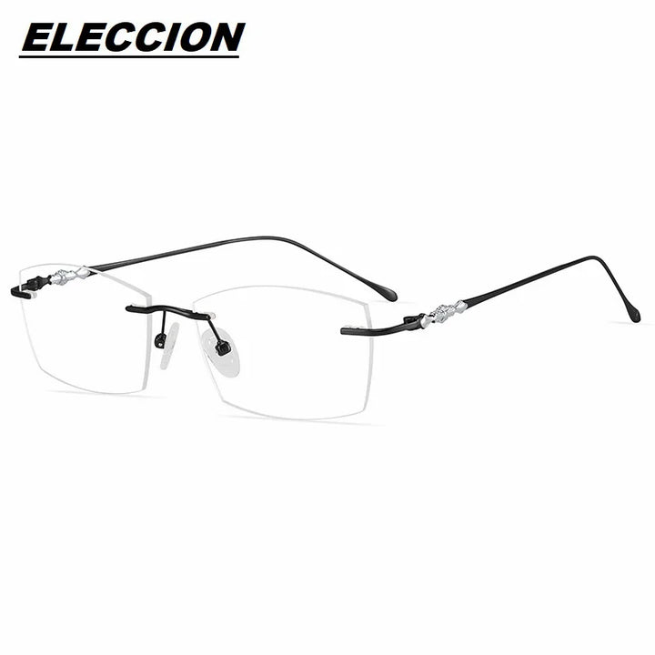 Eleccion Unisex Rimless Square Titanium Eyeglasses 71305 Rimless Eleccion Black CHINA