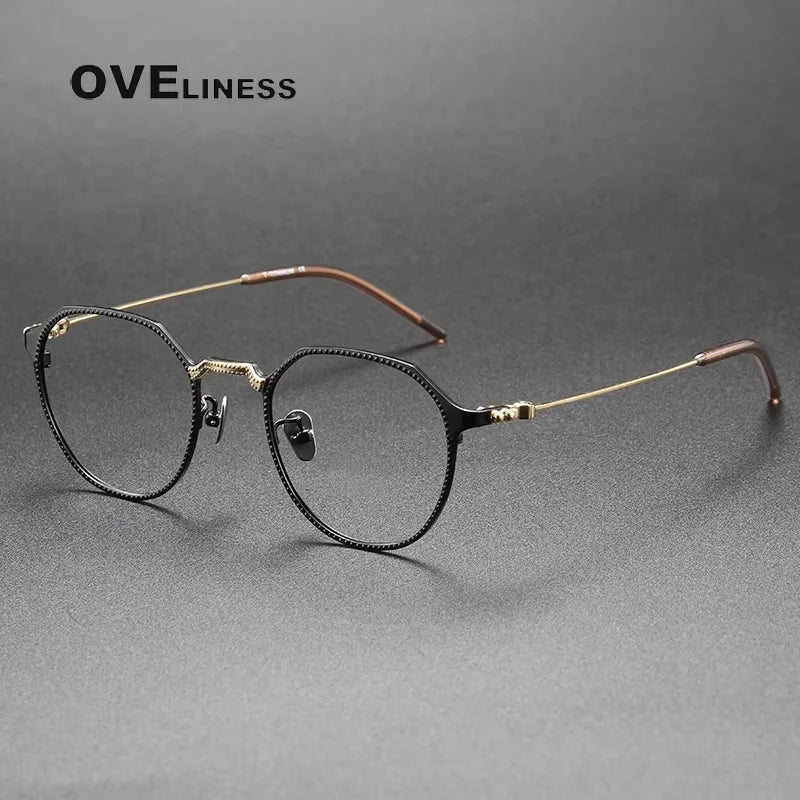 Oveliness Unisex Full Rim Flat Top Square Oval Titanium Eyeglasses 14121 Full Rim Oveliness black gold  