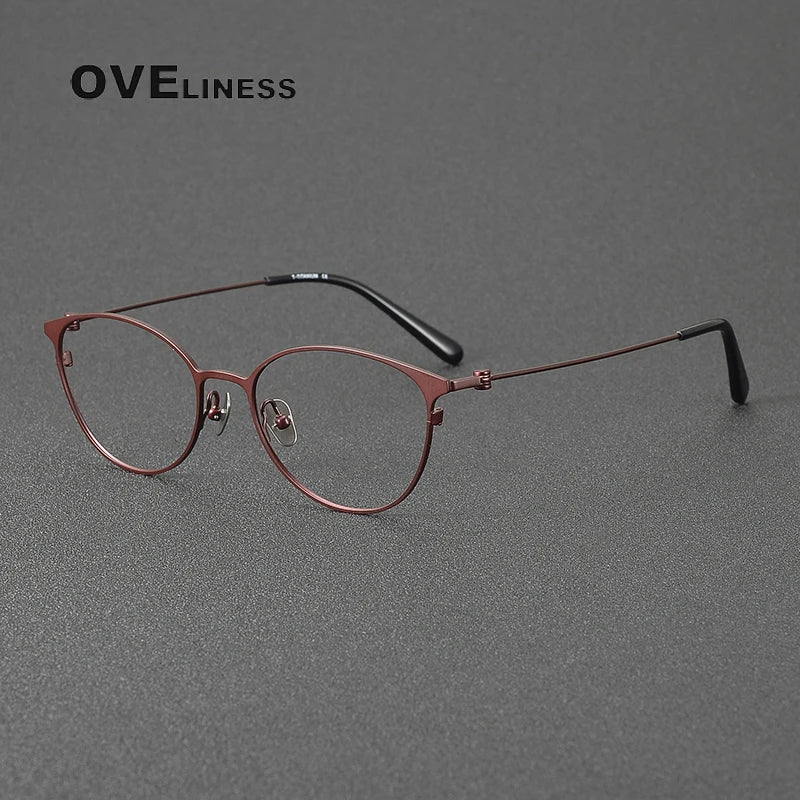 Oveliness Women's Full Rim Oval Cat Eye Titanium Eyeglasses 42200 Full Rim Oveliness wine red