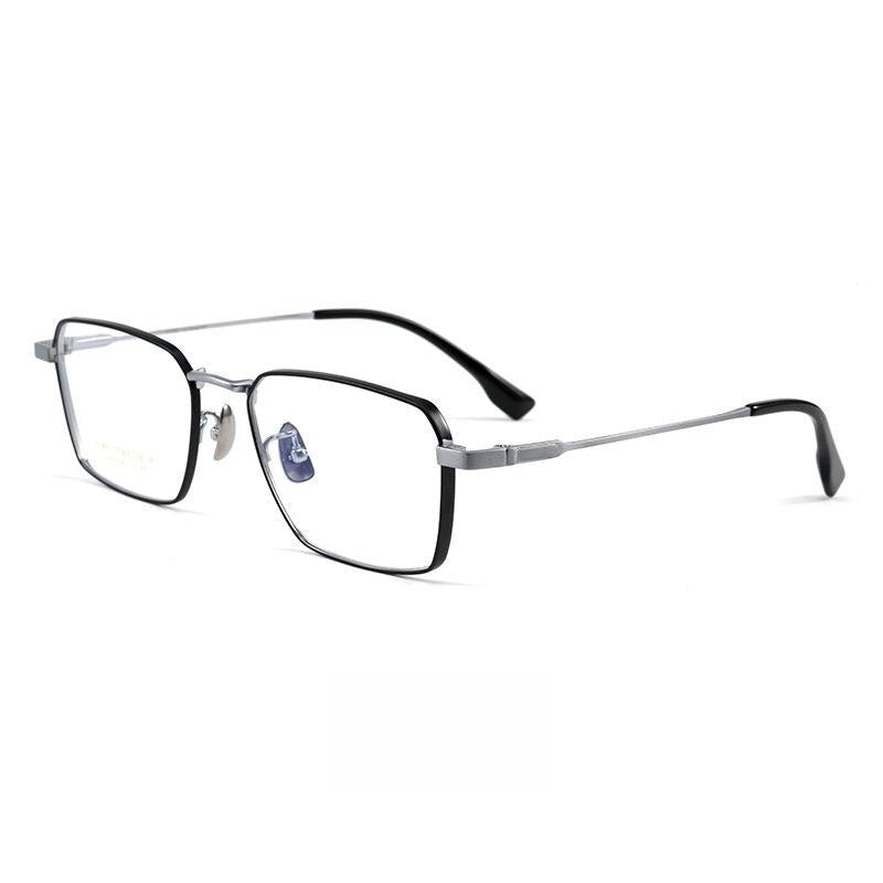 Yimaruili Men's Full Rim Square Titanium Eyeglasses 205ct Full Rim Yimaruili Eyeglasses Black Silver  