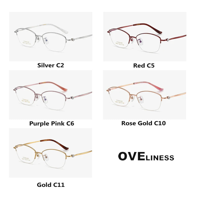 Oveliness Women's Semi Rim Oval Square Titanium Eyeglasses 6017 Semi Rim Oveliness   