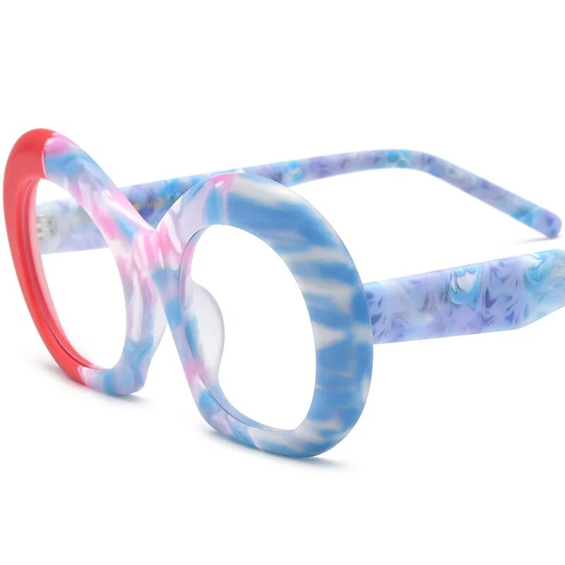 CCSpace Unisex Full Rim Round Acetate Eyeglasses 57053 Full Rim CCspace RedBlue  