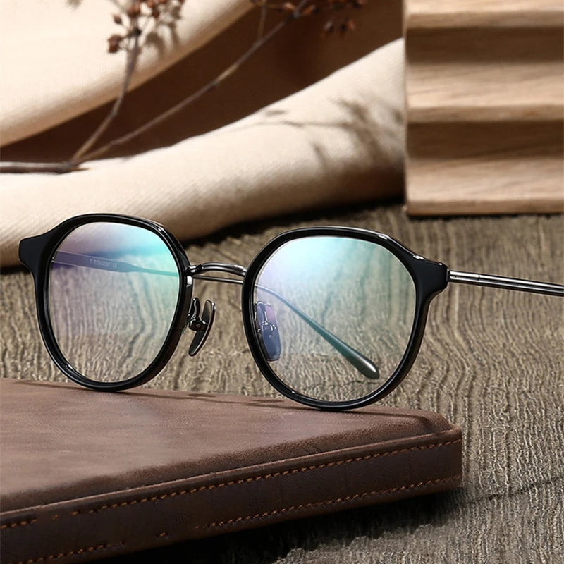 Black Mask Unisex Full Rim Oval Titanium Eyeglasses Fuz 9
