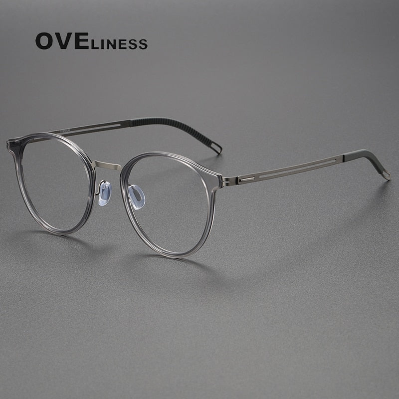 Oveliness Unisex Full Rim Round Titanium Eyeglasses 8202302 Full Rim Oveliness grey gun  