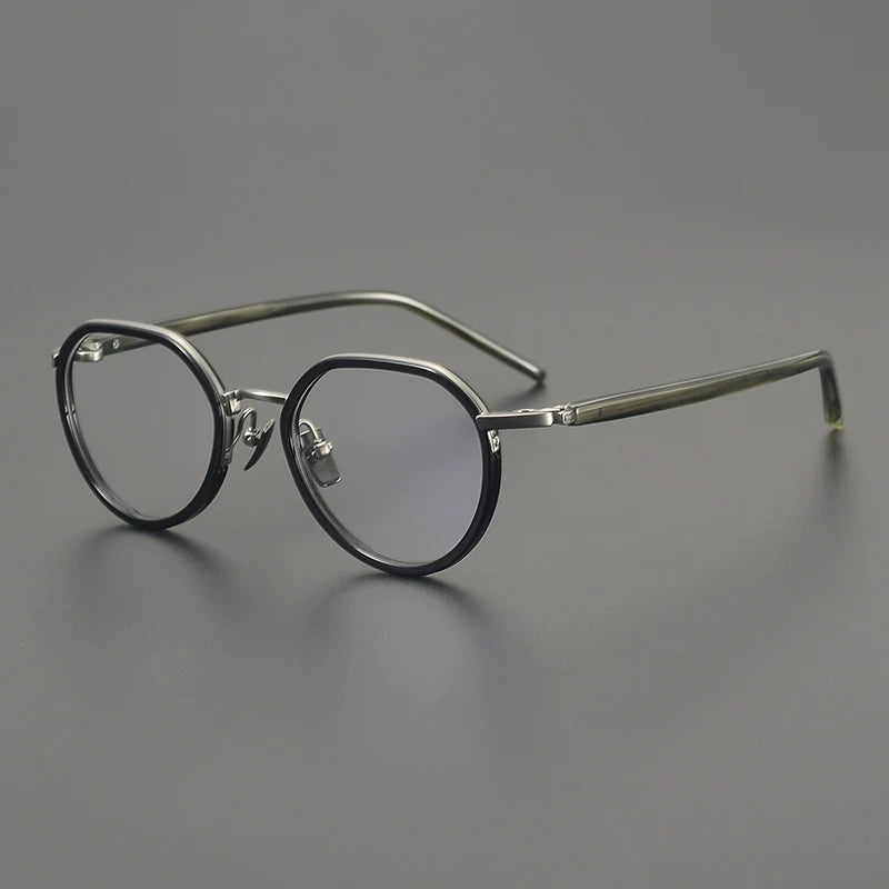 Gatenac Unisex Full Rim Flat Top Round Acetate Titanium Eyeglasses G2171