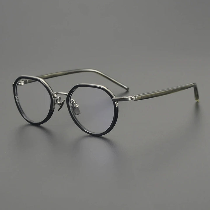 Gatenac Unisex Full Rim Flat Top Round Acetate Titanium Eyeglasses G2171