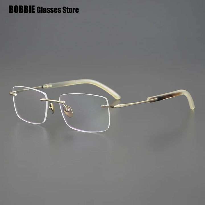Bobbie Unisex Rimless Square Titanium Horn Temple Eyeglasses 26211