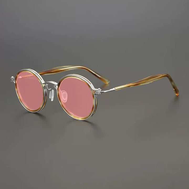 Gatenac Unisex Full Rim Round Polarized Acetate Titanium Sunglasses Mo10  FuzWeb  Flax Pink  