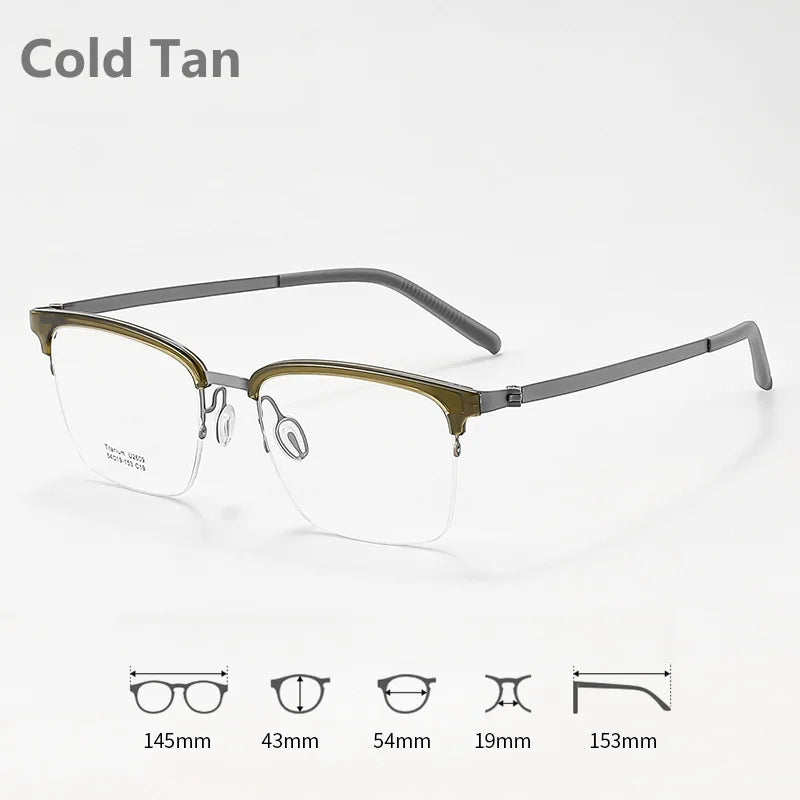 KatKani Mens Semi Rim Square Titanium Eyeglasses 2609 Semi Rim KatKani Eyeglasses Cold Tan  