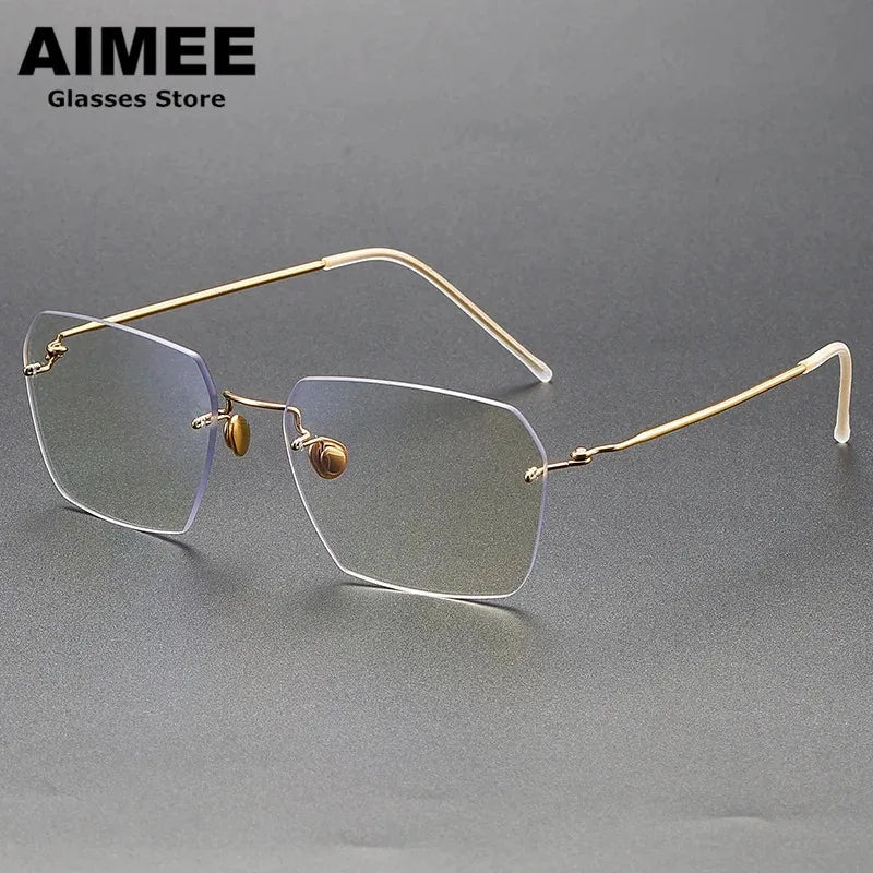 Aimee Women's Rimless Polygon Square Titanium Eyeglasses 2128