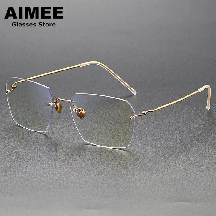 Aimee Women's Rimless Polygon Square Titanium Eyeglasses 2128
