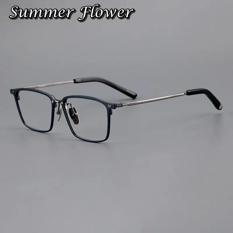 Summer Flower Men's Full Rim Square Acetate Titanium Eyeglasses 97144