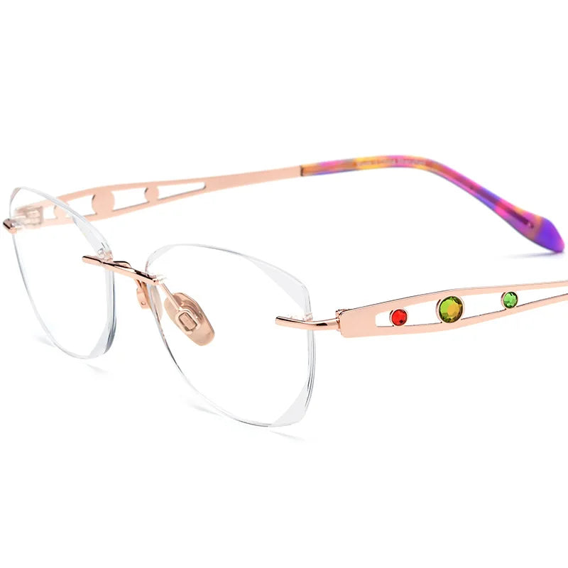 Hewei Women's Rimless Oval Square Titanium Eyeglasses 12618