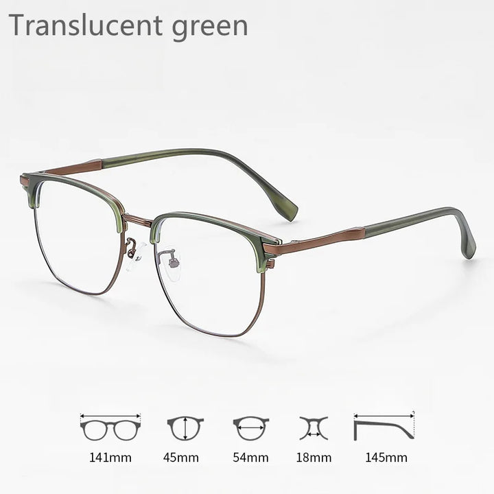 KatKani Mens Full Rim Browline Round Titanium Eyeglasses 8052-1 Full Rim KatKani Eyeglasses Transparent Green  