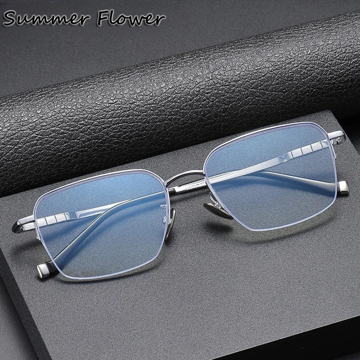Summer Flower Unisex Semi Rim Square Titanium Eyeglasses 680905