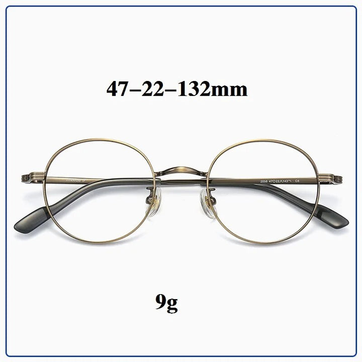 Cubojue Unisex Full Rim Small Round Titanium Eyeglasses 2056 Reading Glasses Cubojue bronze no function lens 0 