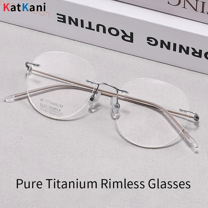 KatKani Unisex Rimless Round Titanium Eyeglasses S132 Rimless KatKani Eyeglasses   