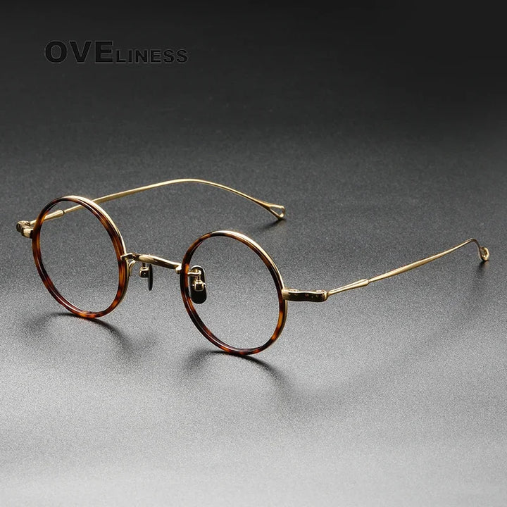 Oveliness Unisex Full Rim Round Titanium Acetate Eyeglasses O2208 Full Rim Oveliness tortoise gold  