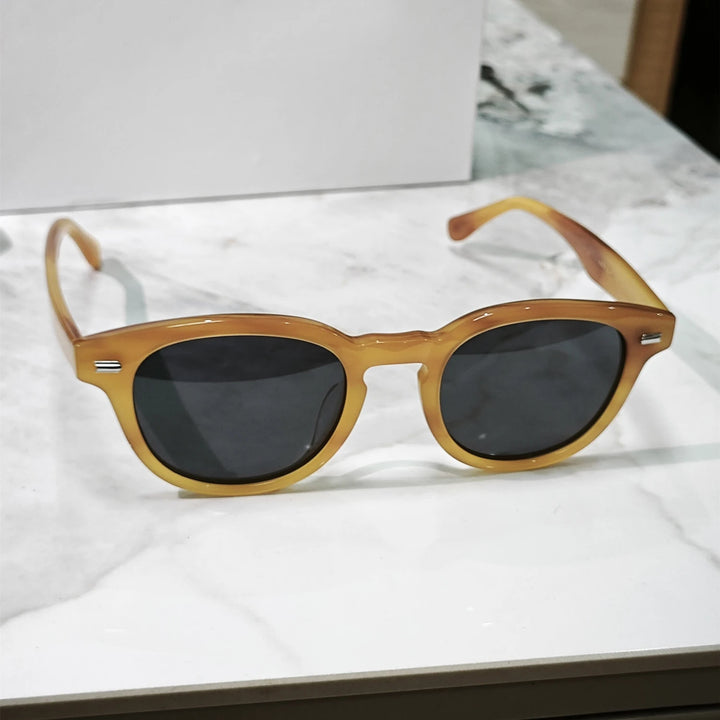 Black Mask Men Full Rim Round Acetate Polarized Sunglasses Fuz 10