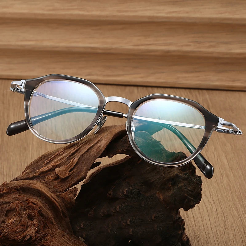 Black Mask Unisex Full Rim Flat Top Oval Titanium Acetate Eyeglasses 880058