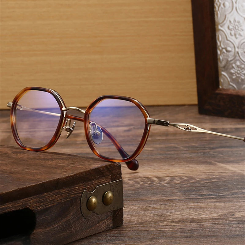 Black Mask Women's Full Rim Polygon Acetate Titanium Eyeglasses 636893