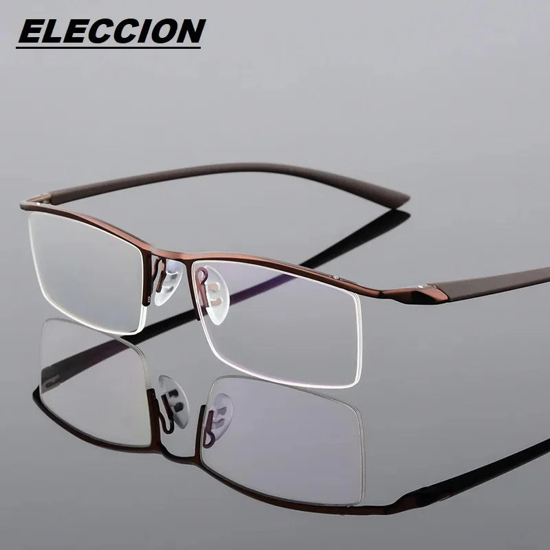 Eleccion Men's Semi Rim Brow Line Titanium Eyeglasses 8190 Semi Rim Eleccion C3. Coffee Frame