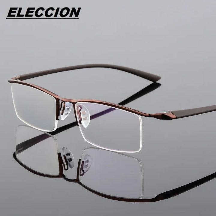 Eleccion Men's Semi Rim Brow Line Titanium Eyeglasses 8190 Semi Rim Eleccion C3. Coffee Frame