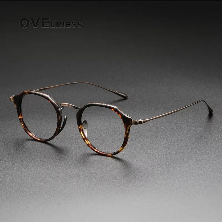 Oveliness Unisex Full Rim Round Oval Acetate Titanium Eyeglasses 14113 Full Rim Oveliness trotoise bronze