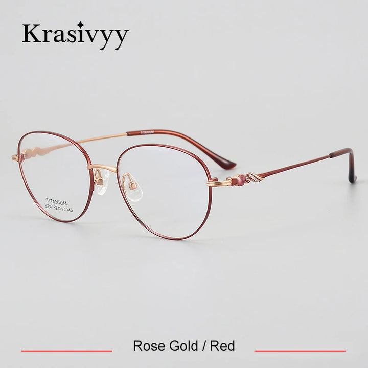 Krasivyy Women's Full Rim Oval Round Titanium Eyeglasses 443004 Full Rim Krasivyy Rose Gold Red  