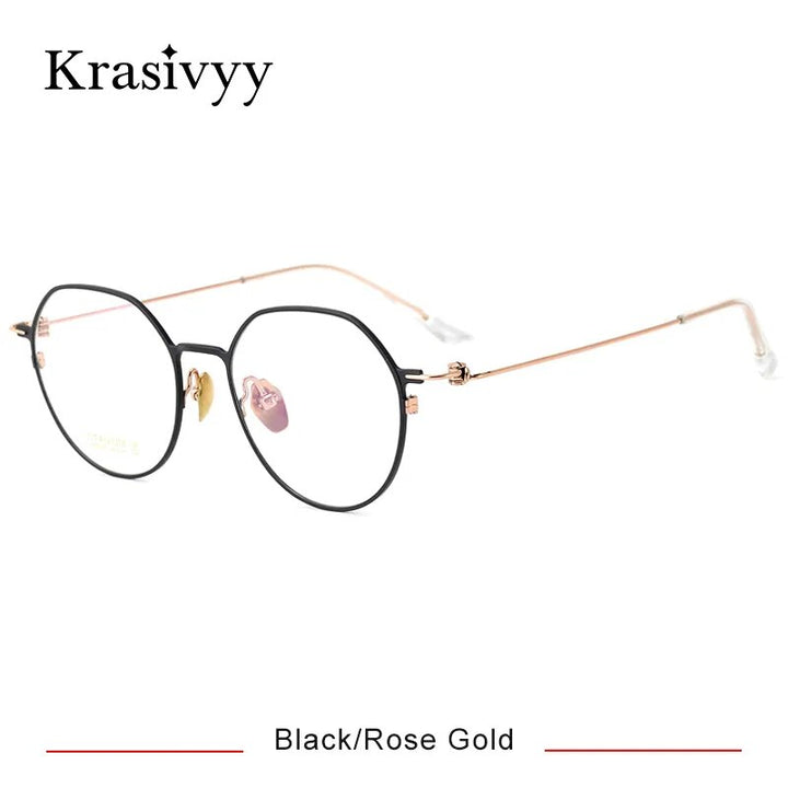 Krasivyy Women's Full Rim Polygon Round Screwless Titanium Eyeglasses Hm5008 Full Rim Krasivyy Black Rose Gold CN 
