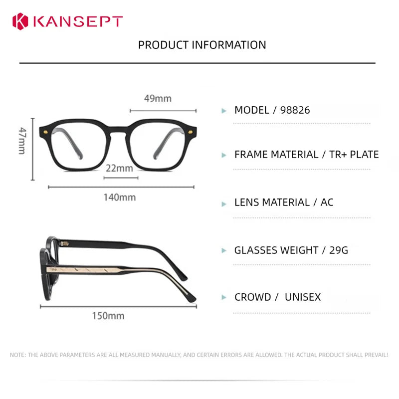 Kansept Unisex Full Rim Square Tr 90 Titanium Reading Glasses 988265