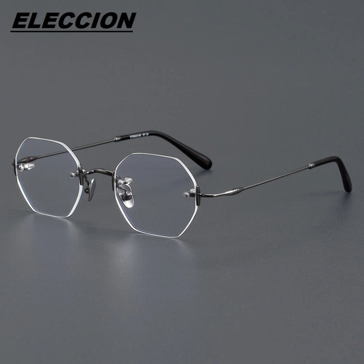 Eleccion Women's Rimless Flat Top Polygon Titanium Eyeglasses 26009 Rimless Eleccion Gray CHINA