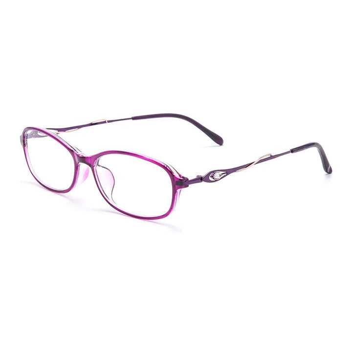 Yimaruili Women's Full Rim Small Oval Tr 90 Alloy Hyperopic Reading Glasses 3605lh Reading Glasses Yimaruili Eyeglasses +100 Purple 