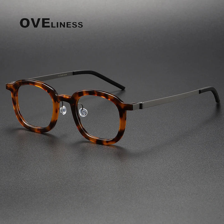 Oveliness Unisex Full Rim Square Acetate Titanium Eyeglasses 1050 Full Rim Oveliness tortoise  