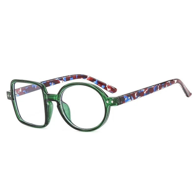 Cubojue Unisex Full Rim Square Round Tr 90 Titanium Reading Glasses 822007 Reading Glasses Cubojue green leopard +250