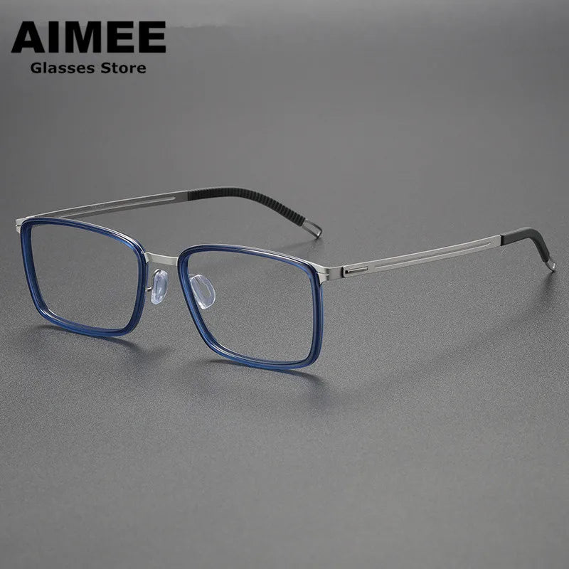 Aimee Unisex Full Rim Square Screwless Titanium Acetate Eyeglasses 8203 Full Rim Aimee Blue-Silver  