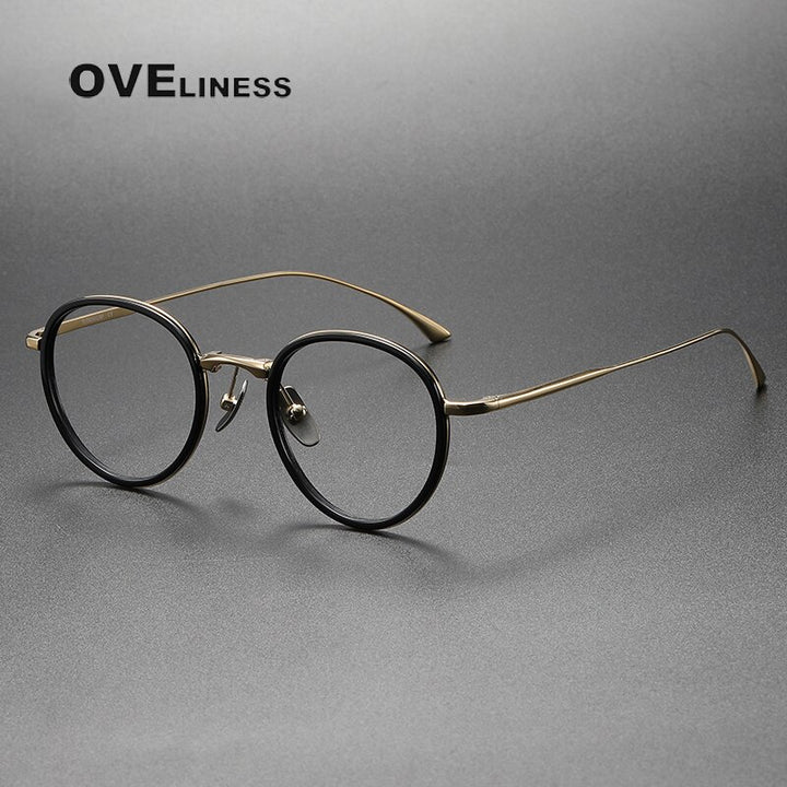 Oveliness Unisex Full Rim Round Acetate Titanium Eyeglasses 482249 Full Rim Oveliness black gold  
