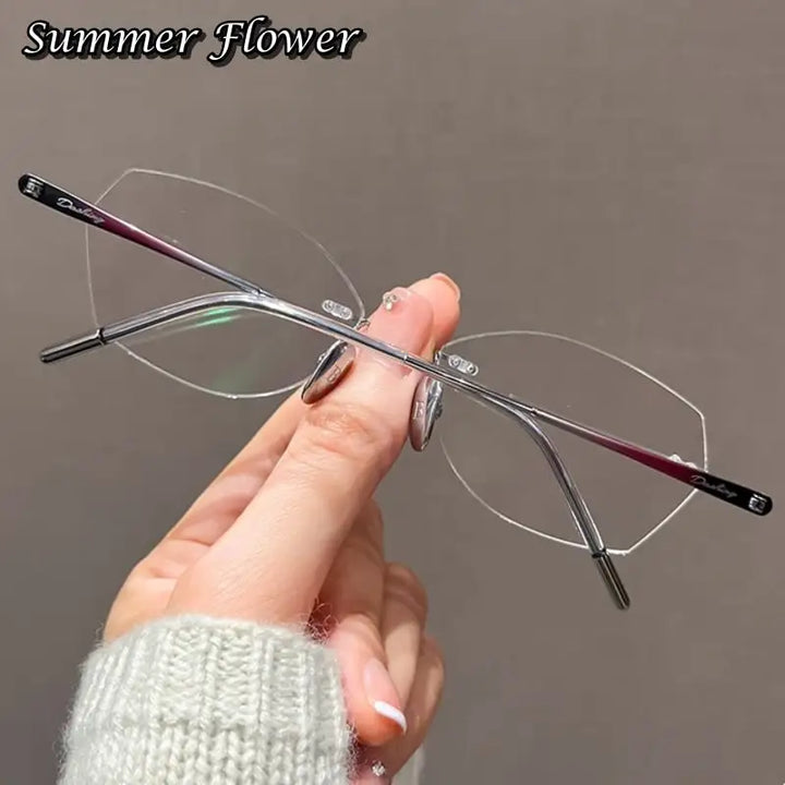 Summer Flower Women's Rimless Oval Cat Eye Titanium Eyeglasses 60254