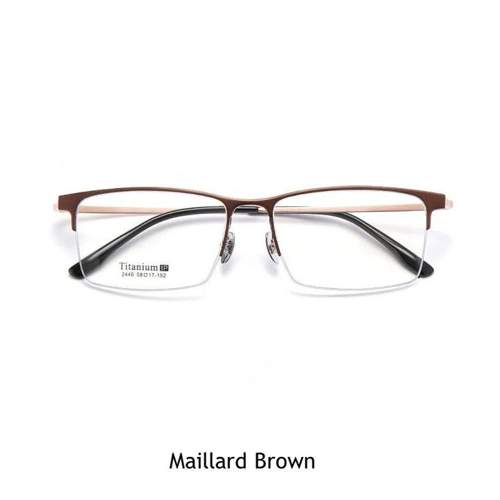 KatKani Men's Semi Rim Rectangular Titanium Eyeglasses 2246 Semi Rim KatKani Eyeglasses Maillard Brown  