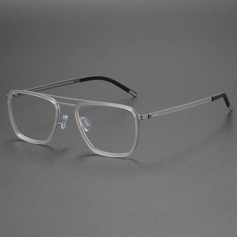 CCSpace Men's Full Rim Square Acetate Fiber Titanium Eyeglasses 56498 Full Rim CCspace C5ClearSilver  