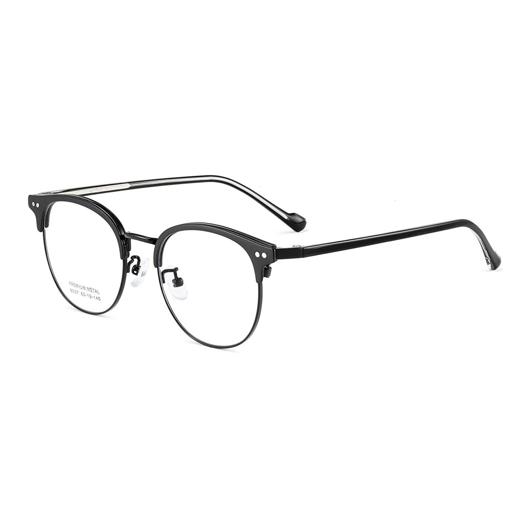 KatKani Unisex Full Rim Round Tr 90 Alloy Eyeglasses 8037 Full Rim KatKani Eyeglasses Matte Black  