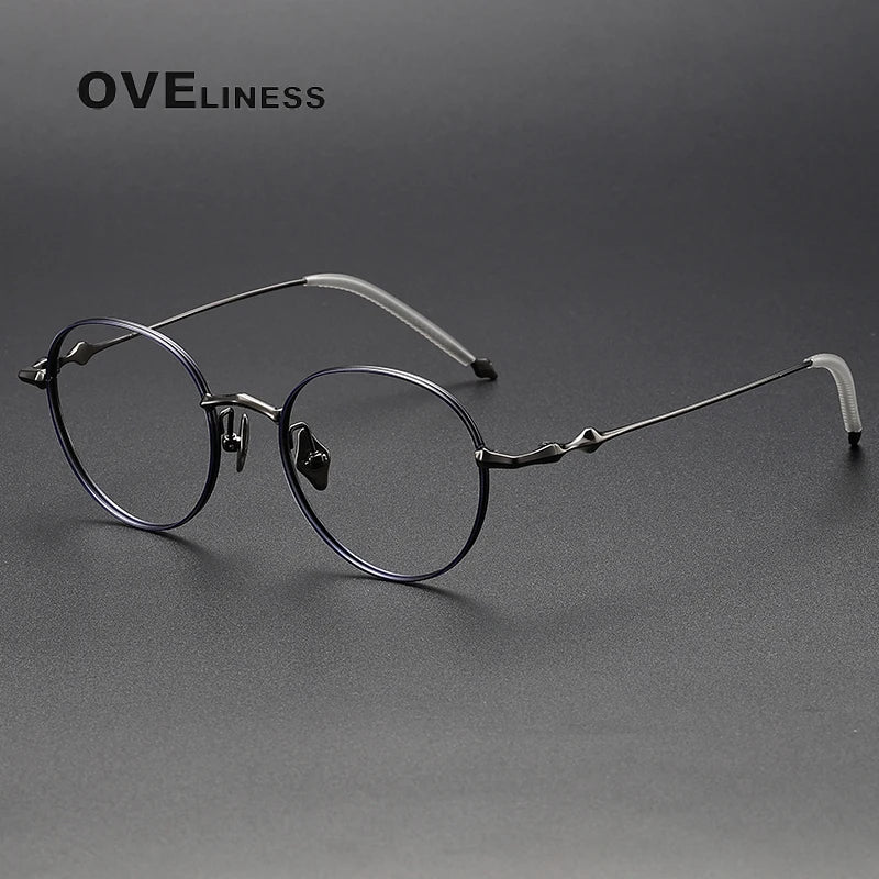 Oveliness Unisex Full Rim Round Titanium Eyeglasses 4519 Full Rim Oveliness blue gun  